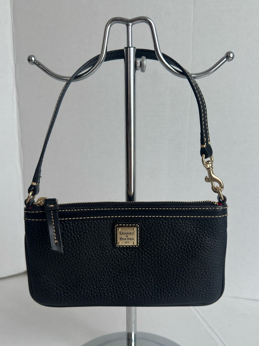 Dooney & Bourke Black Pebble Grain Leather Wristlet Clutch Pouch Gold Hardware
